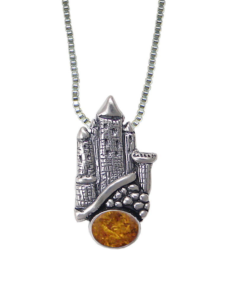 Sterling Silver Castle Pendant With the Clouds And Amber